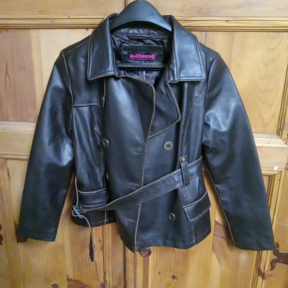 Dollhouse Black Leather Jacket Girls Size L